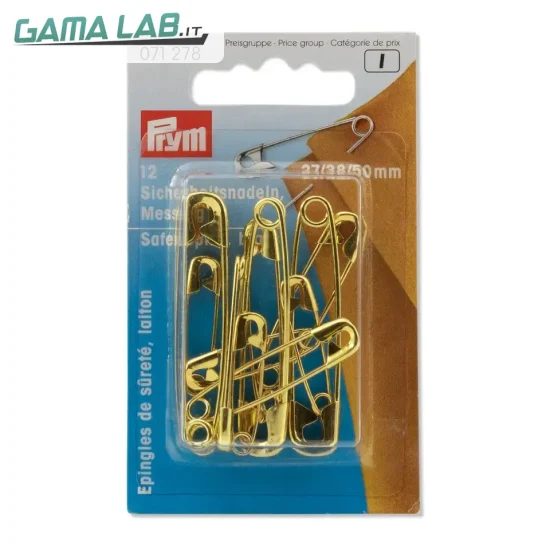 71278 Spille di sicurezza con spirale ottone 27/38/50 mm oro - 12pz