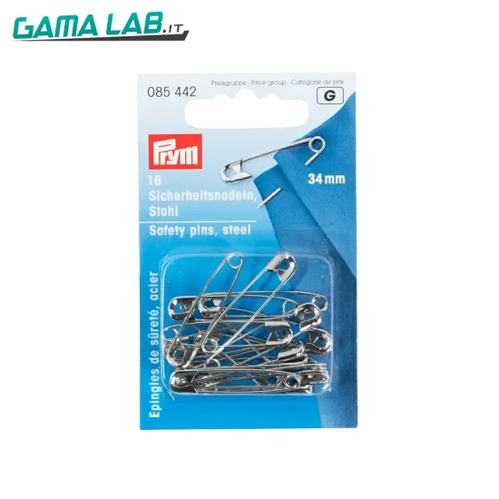 85442 Spille di sicurezza con spirale acciaio No. 1 argento 34 mm - 16pz