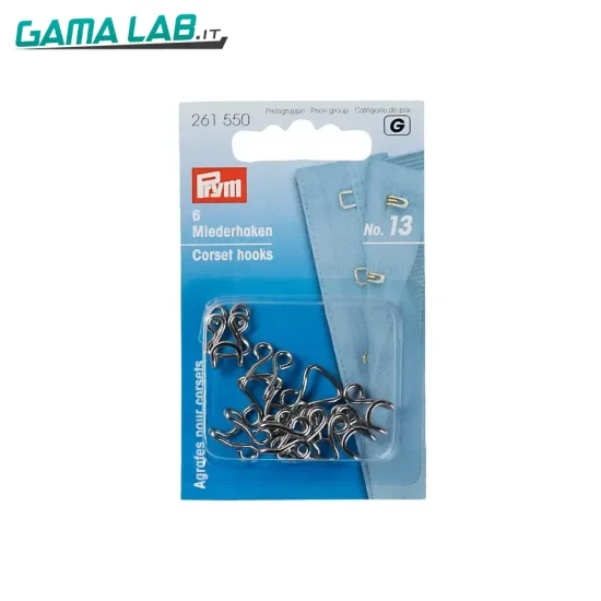 261550 Ganci ed occhielli per busti ottone No. 13 argento - 6pz