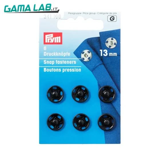 341168 Bottoni automatici ottone 13 mm nero - 6pz