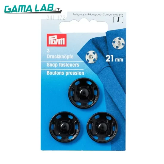 341172 Bottoni automatici ottone 21 mm nero - 3pz