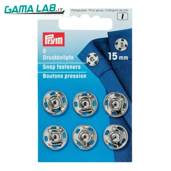 341249 Bottoni automatici ottone 15 mm argento - 6pz