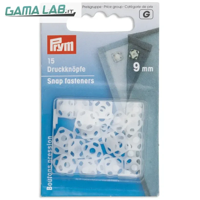 347125 Bottoni automatici quadrata plastica 9 mm bianco - 15pz