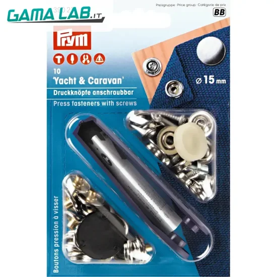 390211 Bottoni a pressione 'Yacht & Caravan' 15 mm argento - 10pz