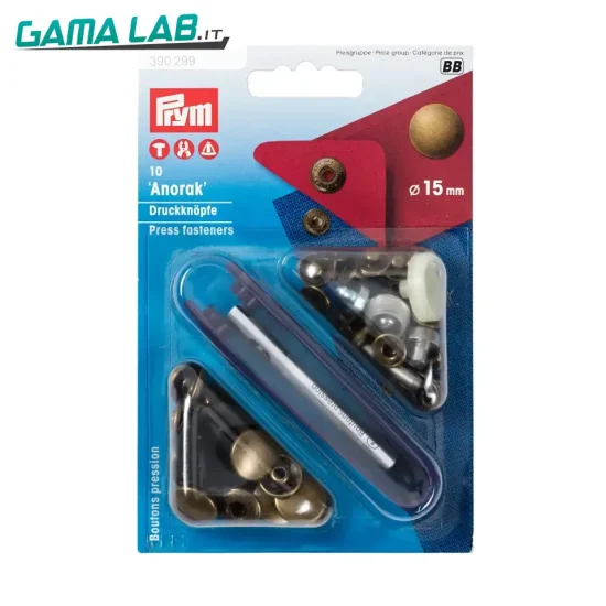 390299 Bottoni a pressione 'Anorak' 15 mm ottone antico - 10pz