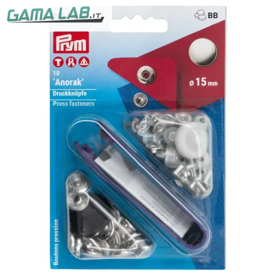 390301 Bottoni a pressione 'Anorak' 15 mm argento - 10pz