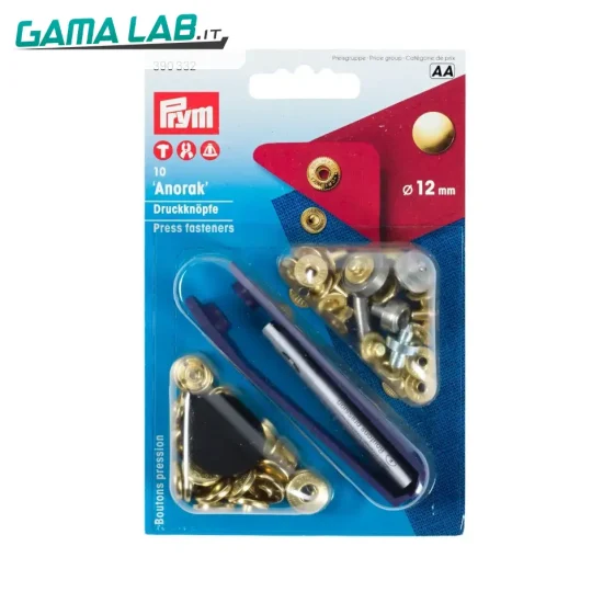 390332 Bottoni a pressione 'Anorak' 12 mm oro - 10pz