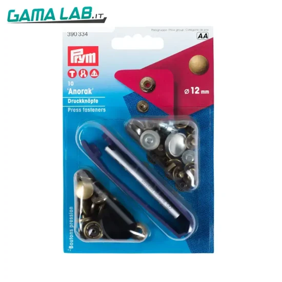 390334 Bottoni a pressione 'Anorak' 12 mm ottone antico - 10pz