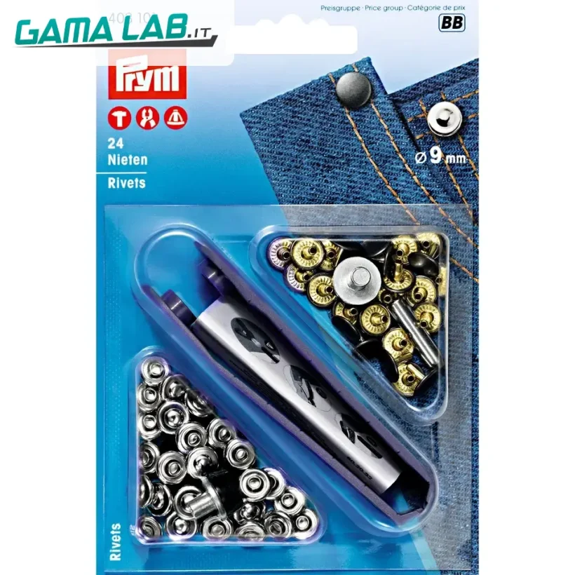 403101 Rivetti 9 mm argento/ferro antico - 24pz