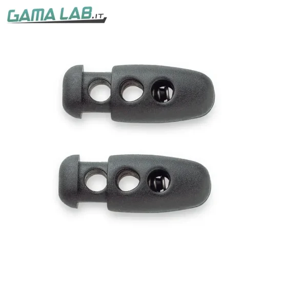 416651 Bloccacordoncini con 2 fori plastica nero - 2pz