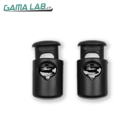 416655 Bloccacordoncini con 1 foro plastica nero - 2pz