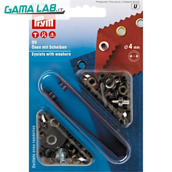 541360 Occhielli + rondelle ottone 4 mm ottone antico - 50pz