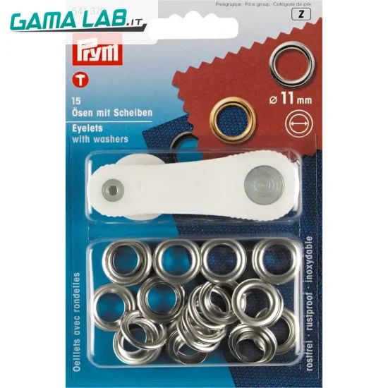 541370 Occhielli con rondelle ottone 11 mm argento - 15pz