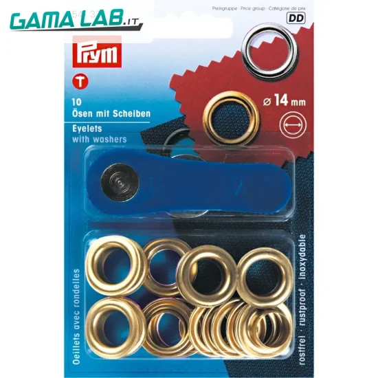 541373 Occhielli con rondelle ottone 14 mm oro - 10pz