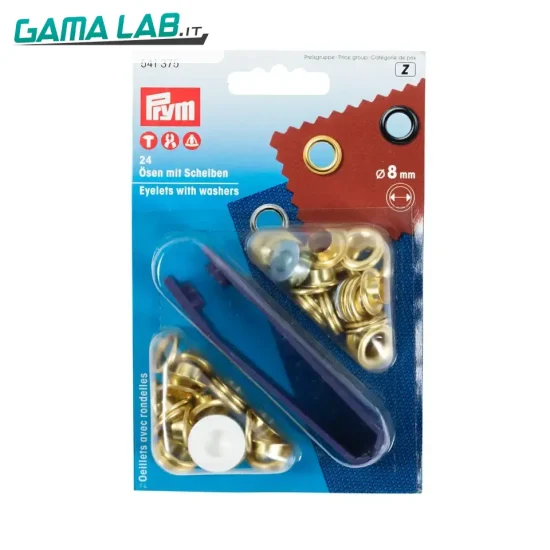 541375 Occhielli con rondelle ottone 8 mm oro - 24pz